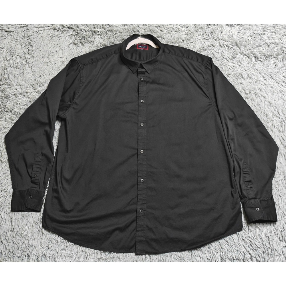 Six Lincoln Button Down Shirt Mens 4X 4XL Black Cotton Spandex Long Sleeve Solid